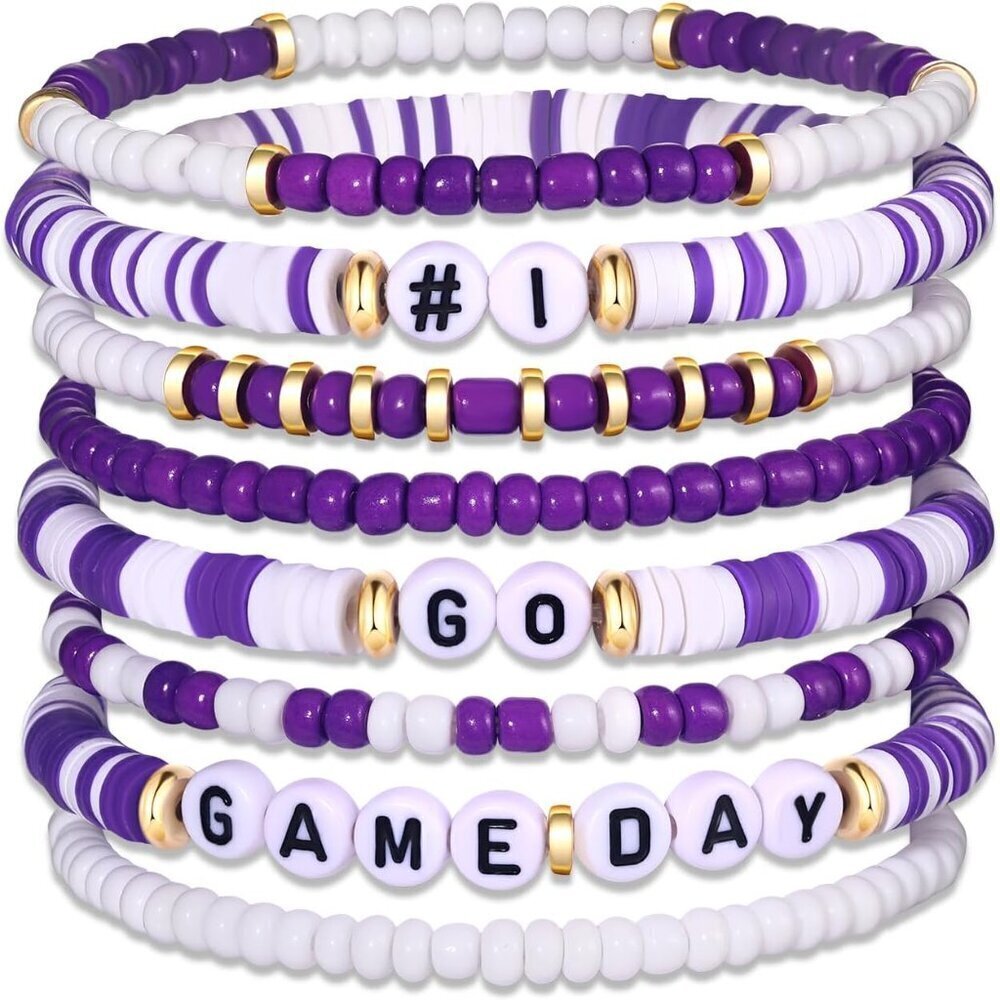 Game Day Bracelets Women Clay Beaded Stretch Football Accessories Support